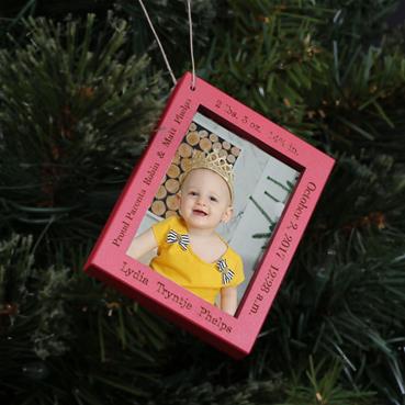 Baby Stats Frame Ornament - RED